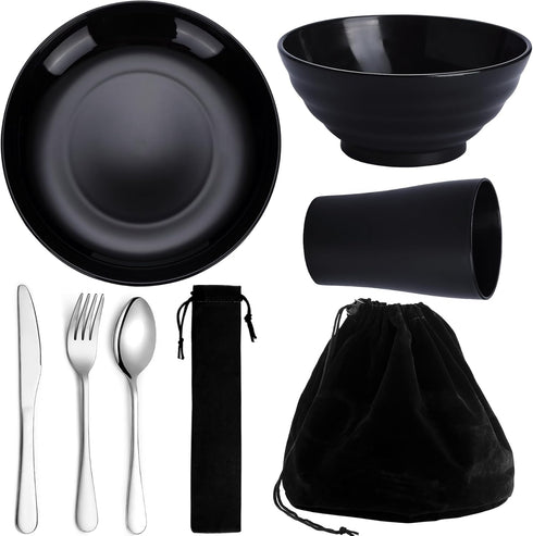Kyraton Camping Utensils, Mess Kit for Travel, Includes Knife, Spoon, Fork, Cup, Bowl, Plate for 1