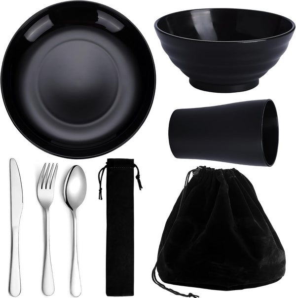 Kyraton Camping Utensils, Mess Kit for Travel, Includes Knife, Spoon, Fork, Cup, Bowl, Plate for 1