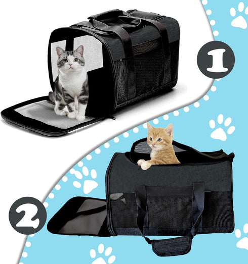 Soft-Sided Travel Carrier for Cats, Foldable Breathable Airline Approved Carrier for Small Medium Dogs Puppies Under 15