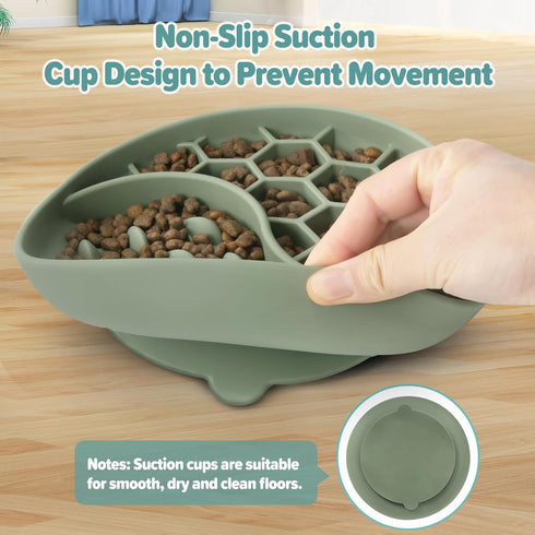 Slow Feeder Dog Bowls - Silicone Pet Food Bowls with Suction Cups for Small & Medium Breeds, Non-Slip (Green)