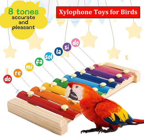 HZAKXIN Large Parrot Suspensible Xylophone Toy, Multicolored Natural Wooden Bird Chewing Toys with Grinding Stone