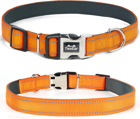 TwoEar Heavy Duty Dog Collar, Soft Neoprene Padded Breathable Nylon, Adjustable Reflective for Small Dogs