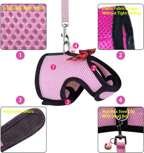 Rypet Soft Mesh Ferret Harness and Leash with Safe Bell, No Pull Comfort Padded Vest for Guinea Pig, Hamster, Rats and