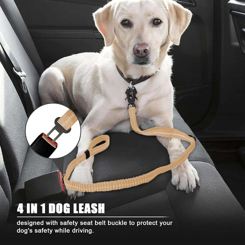 Heavy Duty Tactical Bungee Dog Leash, 4-6FT Shock Absorbing with 2 Padded Handles for Medium Large Dogs (Brown)