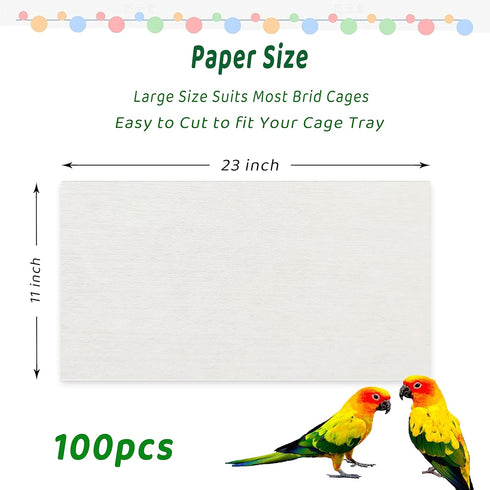 100 Pcs Bird Cage Liner Papers, Big Size Disposable Cage Paper Liners for Pet Bird Parrot