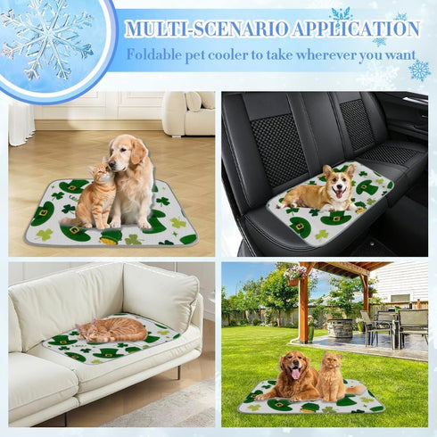 imiBBWQu Summer 27" 22" Cooling Mat for Dogs St Patricks Day Pattern Cool Down Dog Mat Washable Pet Cooling Pad Dog Bed