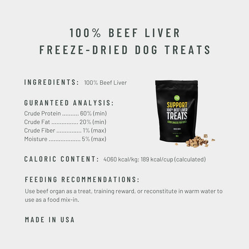 Freeze Dried Superfood 100% Beef Liver Dog Treats, 4 Ounce Bag, High Protein, Grain Free, Made in USA