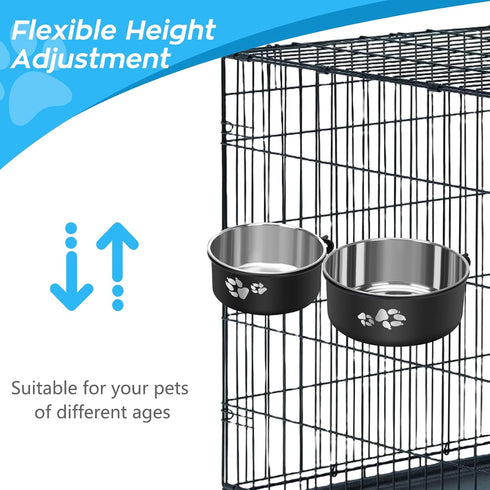 2 Pack Stainless Steel Hanging Water Bowl for Kennel Crate, No Spill Dog Bowls for Small Medium Dogs, Cats