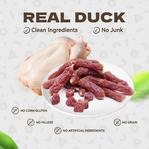 10.58oz Duck Sausage Soft Dog Treats, Duck Jerky Training Treats Skiny Coat Dog Chews for Senior Small Medium Large