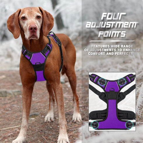 BARKBAY No Pull Dog Harness, Front Clip Heavy Duty Reflective Easy Control Handle for Large Dogs (Purple, S)