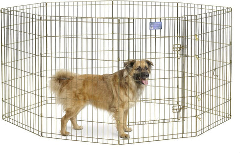 MidWest Homes for Pets Foldable Metal Dog Exercise Pen, 24'W x 36'H, Gold Zinc with Door