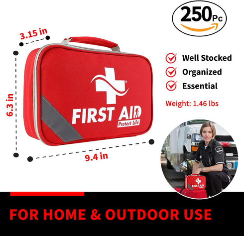 Pack 250pcs Protect Life Survival First Aid Kit for Home/Business, Camping Survival Kits | Mini Travel First Aid Kit |