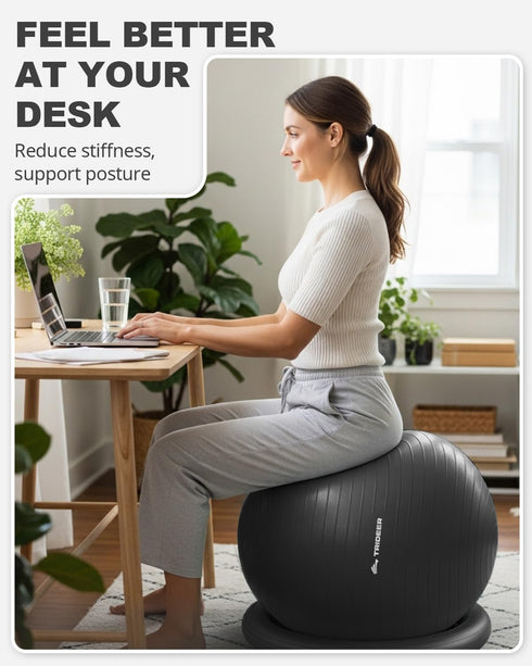 Trideer Exercise Ball for Office Desk, Yoga Ball Chair to Relieve Back Pain, Stability & Fitness Ball Seat with Base