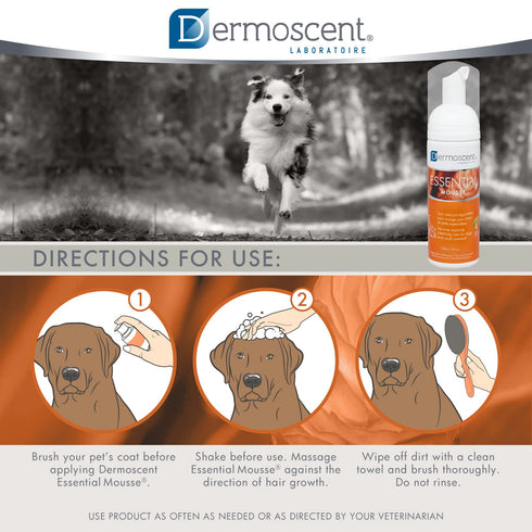 Dermoscent Essential Mousse 150ml Dry Shampoo for Dogs & Small Mammals, Rinse-Free Foam for Odour Control.