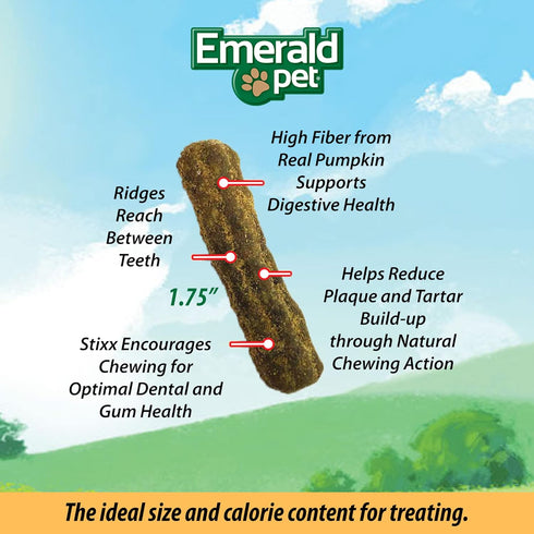 Emerald Pet Feline Dental Stixx, Tasty Crunchy Cat Dental Sticks with Pumpkin for Digestive Health, Salmon Stixx, 3.6 oz