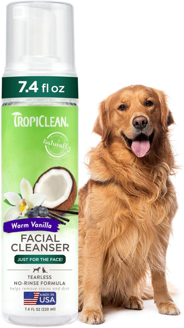 TropiClean Warm Vanilla Waterless Facial Cleanser for Dogs | Dog Foam Face