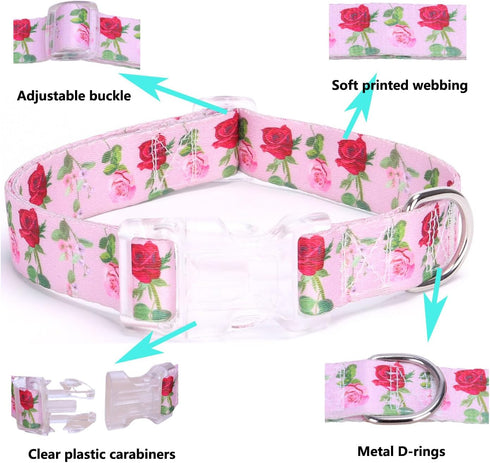 Floral Print Dog Collar for Small Medium Large Dogs, Soft Nylon Comfortable Durable with Quick Release Buckle (M, Grass)