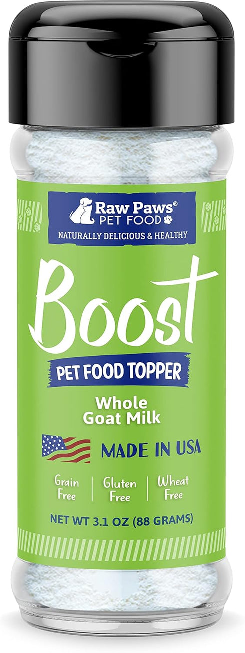 Raw Paws Boost Pet Food Topper, Whole Goat Milk Powder, 3.1-oz, Made in USA, Dog Food Toppers
