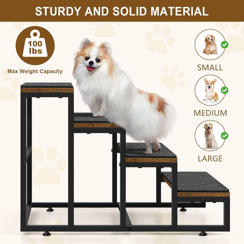 Dog Stairs for High Beds - 4 Steps for Small Medium Dogs, Easy to Walk on Pet Steps for Beds and Cars