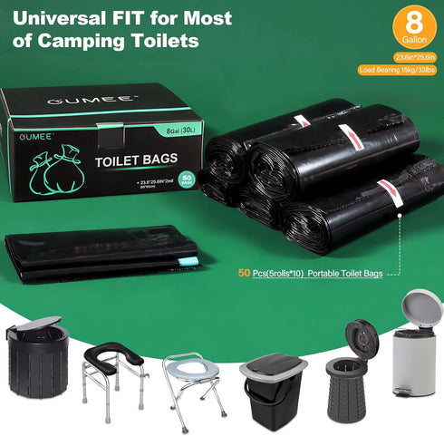 OUMEE 30 30 Set, 8 Portable Toilet Bags with Poo Gel Gallon Camping Toilet Bags with Absorbent Gels, Waste Bags