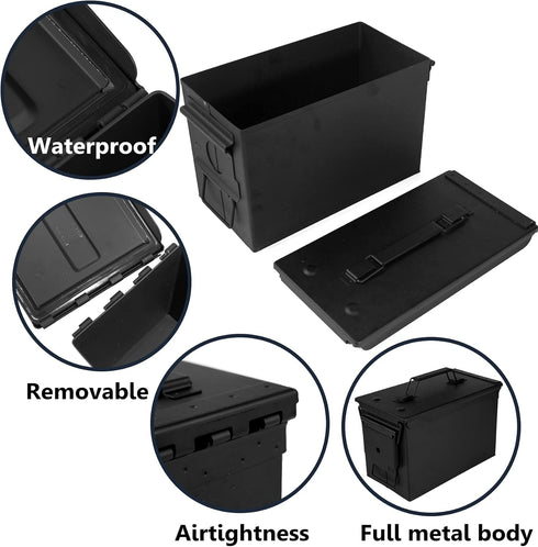 GUGULUZA Metal Ammo Can .50 Cal, Lockable Waterproof & Airtight Ammo Storage Case for Shotgun, Rifles, Pistols