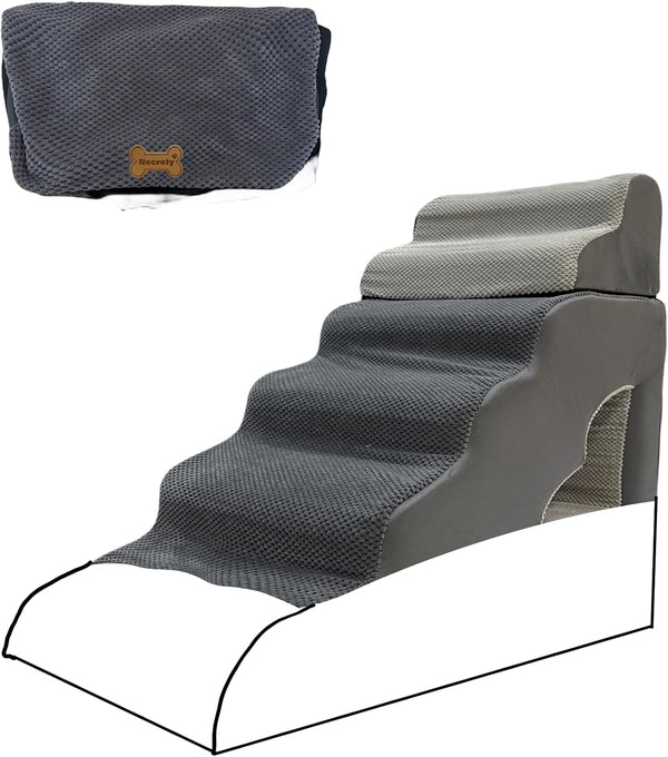 Pet Steps Cover for Small Dogs and Cats - Portable Foam Ramp Stairs - Grey 6-Step 39.3" L*15.8" W*30" H