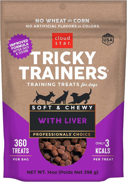 Cloud Star Tricky Trainers Chewy Dog Treats (3 Pack) - Whole Grain Soft Liver for Adult & Puppy, 14oz Each + 10ct Pet