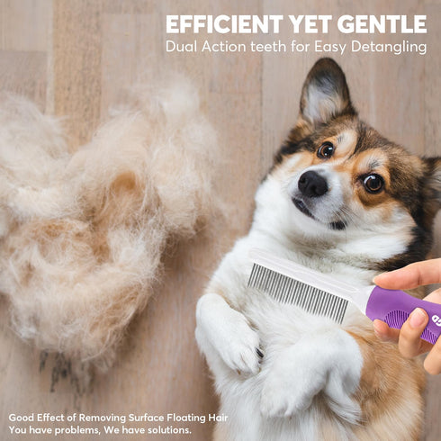 Detangling Pet Comb for Dogs & Cats, Grooming Tool with Long & Short Stainless Steel Teeth for Tangles.
