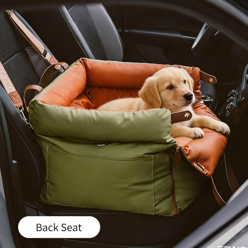 Garvee Dog Booster Car Seat, Waterproof PU Leather Upholstered Cat Bed for Car with Storage Pockets Portable Pet Seat