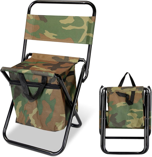 TeqHome Portable Foldable Fishing Chair with Cooler Bag, Lightweight Folding Camping Chair,