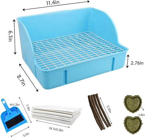 10Pcs Chinchilla(Blue) Rabbit Litter Box Toilet,Bunny Plastic Square Cage Toilet with Grate Rabbit Corner Litter