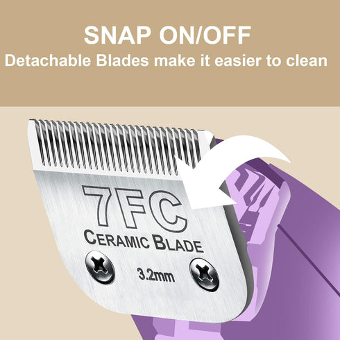 2 Pack Detachable Pet Dog Grooming Clipper Ceramic Blades, Compatible with Andis Size-7FC, Oster A5 Wahl KM10 Series
