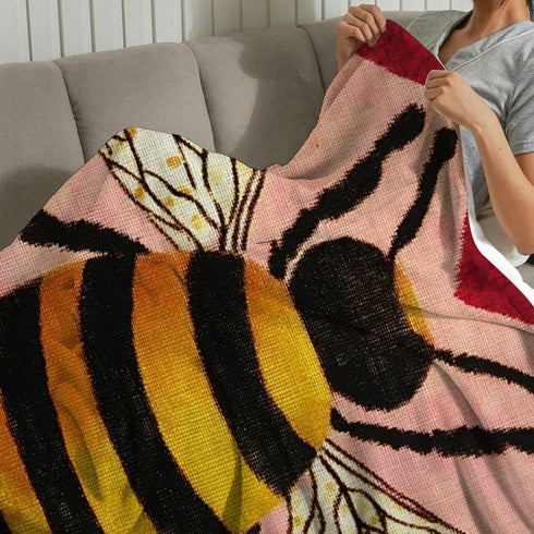 PALNKART Cozy 30x40in Bee Hearts Warm Decorative Blanket for Sofa Bed Travel Camping Chair, Soft Flannel Fabric, All