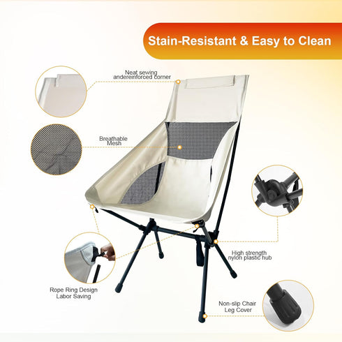 Backpacking Setup IEJ High Back Camping Chair, Ultra-Lightweight Compact Folding Chair for Adults with Carry Bag, Quick