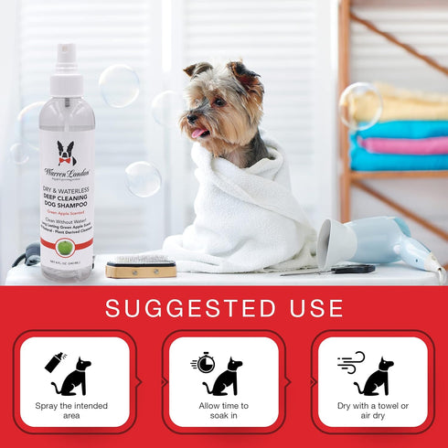Warren London Waterless Dog Shampoo 8 oz, Green Apple No-Rinse Dry Shampoo Spray, Instant Deodorizer for Smelly Pets
