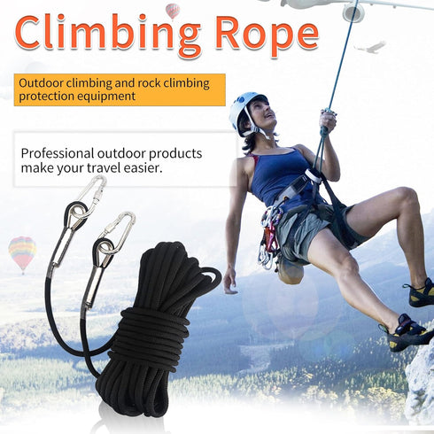NewDoar Climbing Rope 8(5/16in), 10mm (3/8in), High Strength Accessory Cord with 2 Steel Hooks for Outdoor Rescue