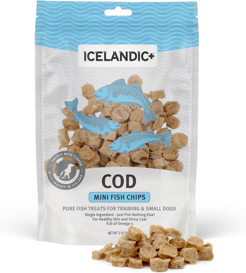 Icelandic+ Mini Fish Chips: Cod - 2.5oz Bag, Wild-Caught & Air-Dried Dog Treats, Crunchy Pet Snacks