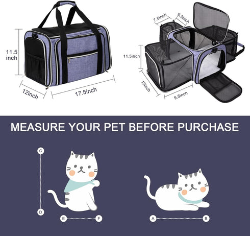 BAGLHER Cat Carrier Bag, Airline Approved Soft-Sided Pet Travel with 5 Open Doors, Expandable Foldable Dog Carrier