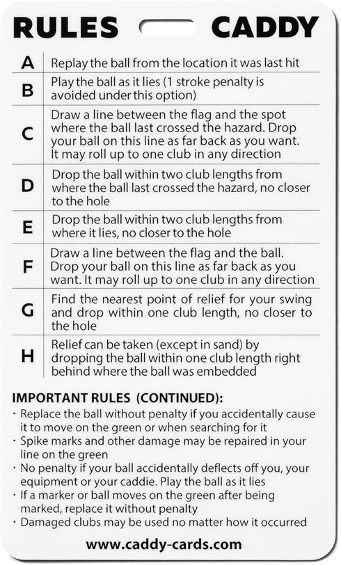 Rules Caddy - Simplify The Rules of Golf - Golf Bag Tag Accessory, Training Aid, Quick Reference Guide