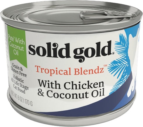 Solid Gold Wet Cat Food Pate for Adult & Senior Cats - Real Chicken & Coconut Oil, High Protein Grain Free, 6oz (16