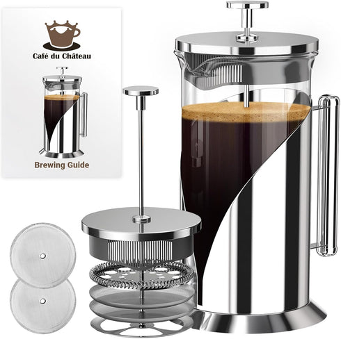 Cafe Du Chateau Stainless Steel French Press Coffee Maker 34 oz -