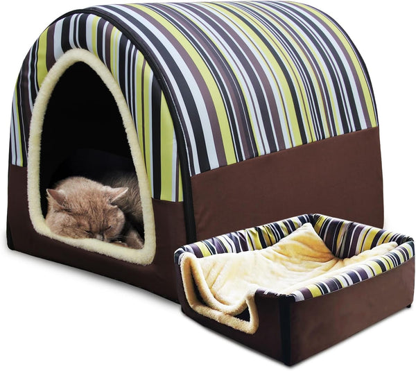 Cat Bed or Dog Bed, Indoor Pet House with Fluffy Mat, Removable Cover, for Cats and Small Dogs