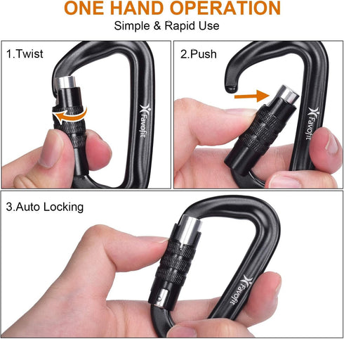Heavy Duty Locking Carabiner Clips - Favofit 12KN (2697 lbs) Clips, 3.2'' Small D Ring for Camping, Hiking, Dog Leashes