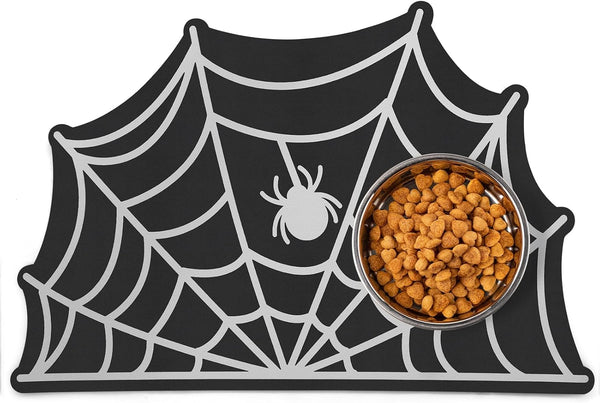 Pet Mats for Food and Water - Anti-Slip Waterproof Feeding Mat for Pet Food Water Bowl, 23.6"x15.7" Spider Web Design