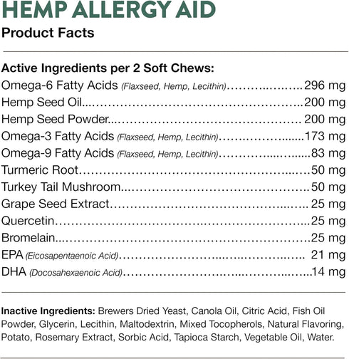 NaturVet Hemp Allergy Aid Supplement for Dogs - 60 Count for Healthy Skin & Respiratory Health