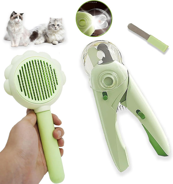 Lifmegik Self Cleaning Cat Brush for Shedding, LED Light Nail Clipper, Nail Clipper