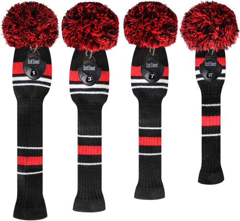 Scott Edward Set of 4 Golf Club Head Covers, Acrylic Yarn Double-Layers Knitted
