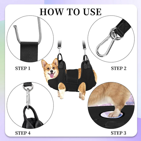 PatiencET Dog Grooming Hammock for Nail Trimming - Small Dogs Hanging Harness Sling (Black S)