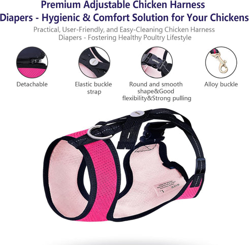 Chicken Harness Hen Size with 6ft Matching Leash, Adjustable, Comfortable, Large Size for Chicken Weighing About 6.6