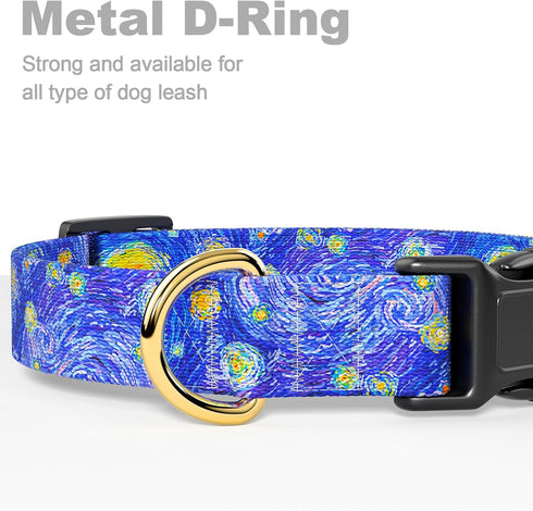 Adjustable Dog Collar for Medium Dogs, Cute Nylon Puppy Collar for Boys and Girls, Van Gogh Starry Night with Quick